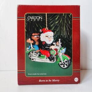 Biker Santa Motorcycle Christmas Ornament Carlton Cards Born To Be Merry Vintage